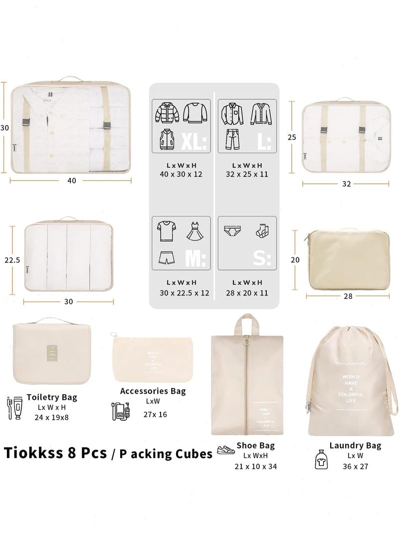 TRAVEL 8 Set Packing Cubes for Suitcases, Travel Essentials Bag Organizers for Carry on,Luggage Organizer Bags Set for Travel Accessories(Beige) - Image 2